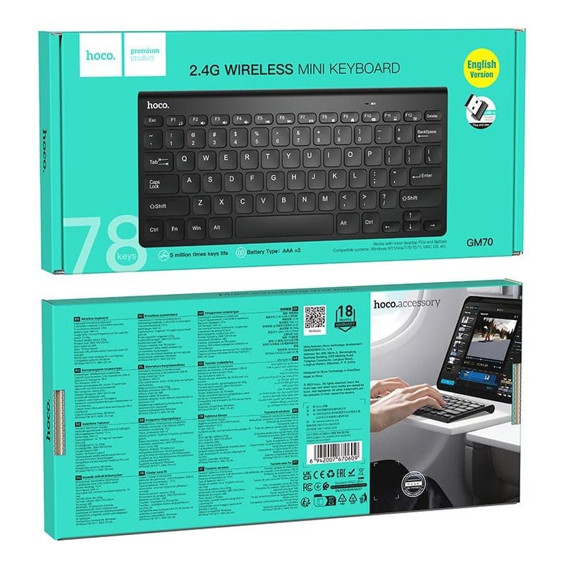 hoco GM70 2.4G Wireless Mini Keyboard 78 Keys Black
