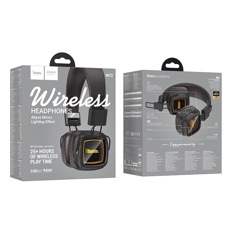 hoco W72 Wireless Headphones Abyss Mirror Lighting Effect Black