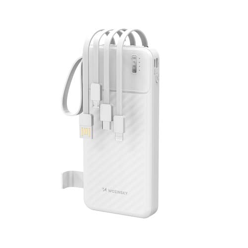 Wozinsky W11-W Powerbank 10000mAh 10W with Built-in Cables and Flashlight White