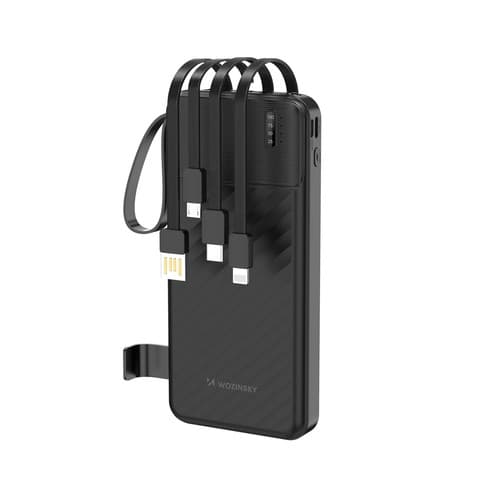 Wozinsky W11-B Powerbank 10000mAh 10W with Built-in Cables and Flashlight Black
