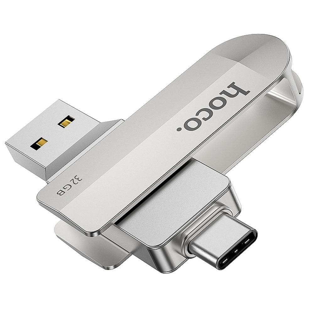 hoco UD10 Wise 2-in-1 USB 3.0 Metal High-Speed Flash Drive 32GB Silver