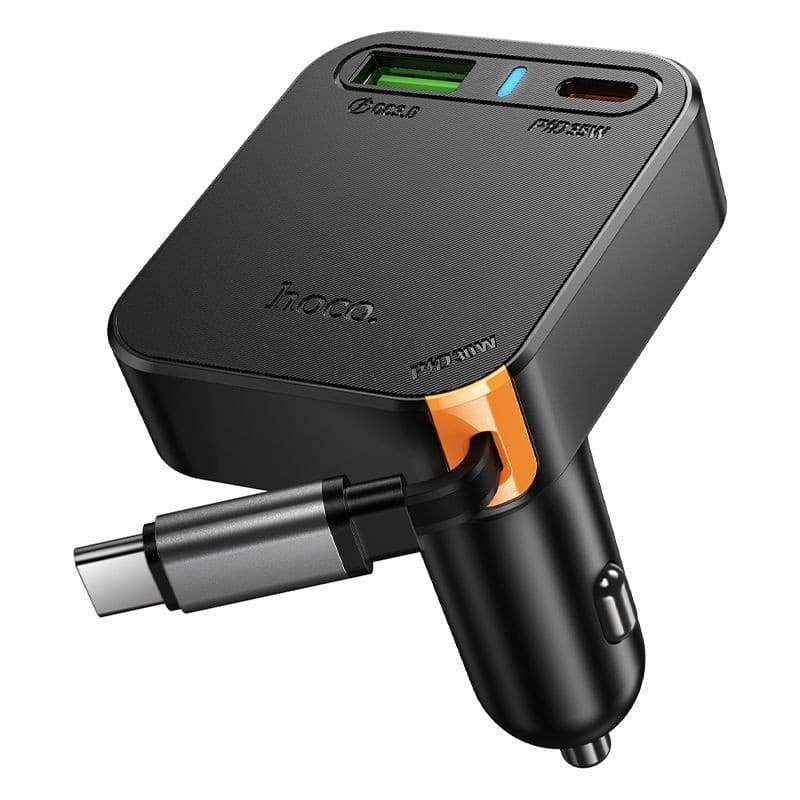 hoco NZ18 65W Car Charger with Retractable Cable Black