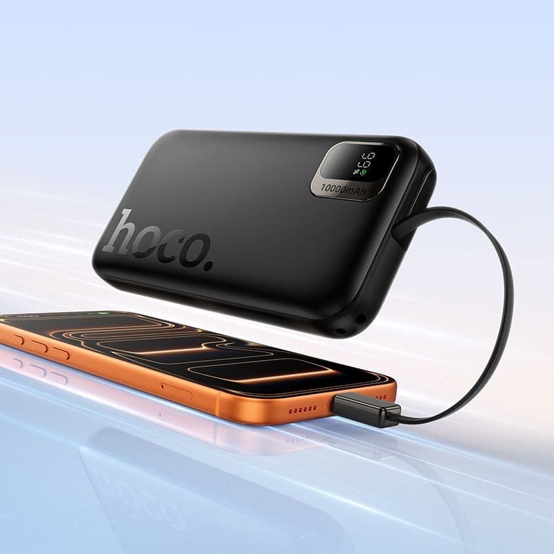 hoco Q51 Portable Power Bank 10000mAh with Built-in Retractable Cable Black