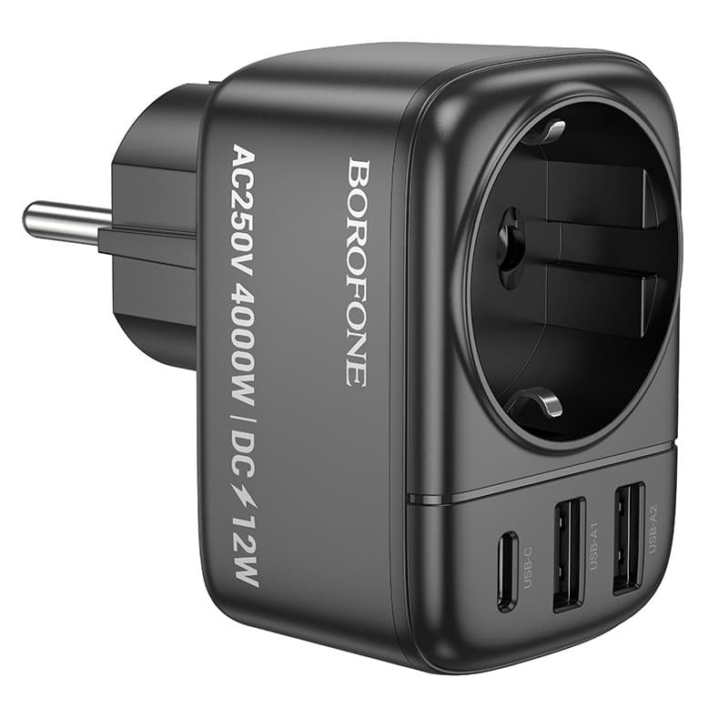 Borofone BAC14 Wide Multifunctional Outlet Extender 1 Socket + USB-C + 2x USB-A (EU) Black