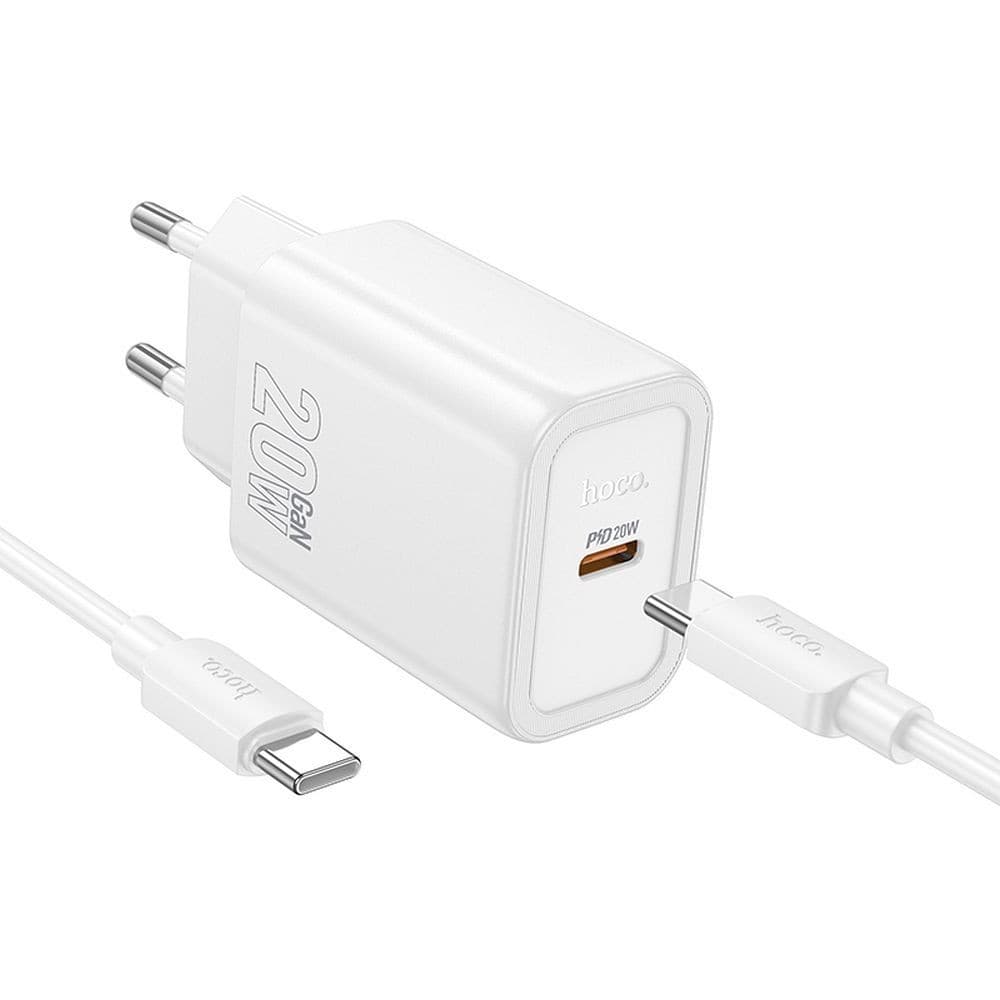 hoco N60 Gentle PD20W Single Port Fast Charger Set (C to C, EU) White