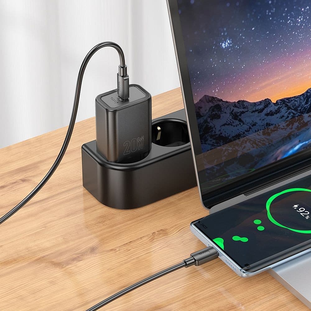 hoco N60 Gentle PD20W Single Port Fast Charger Set (C to C, EU) Black