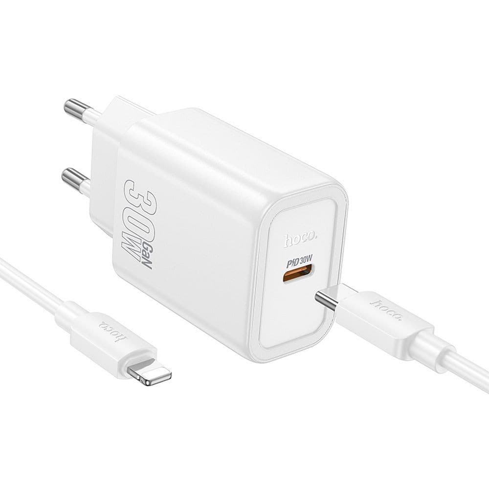 hoco N62 Gentle PD30W Single Port Fast Charger Set (C to Lightning, EU) White