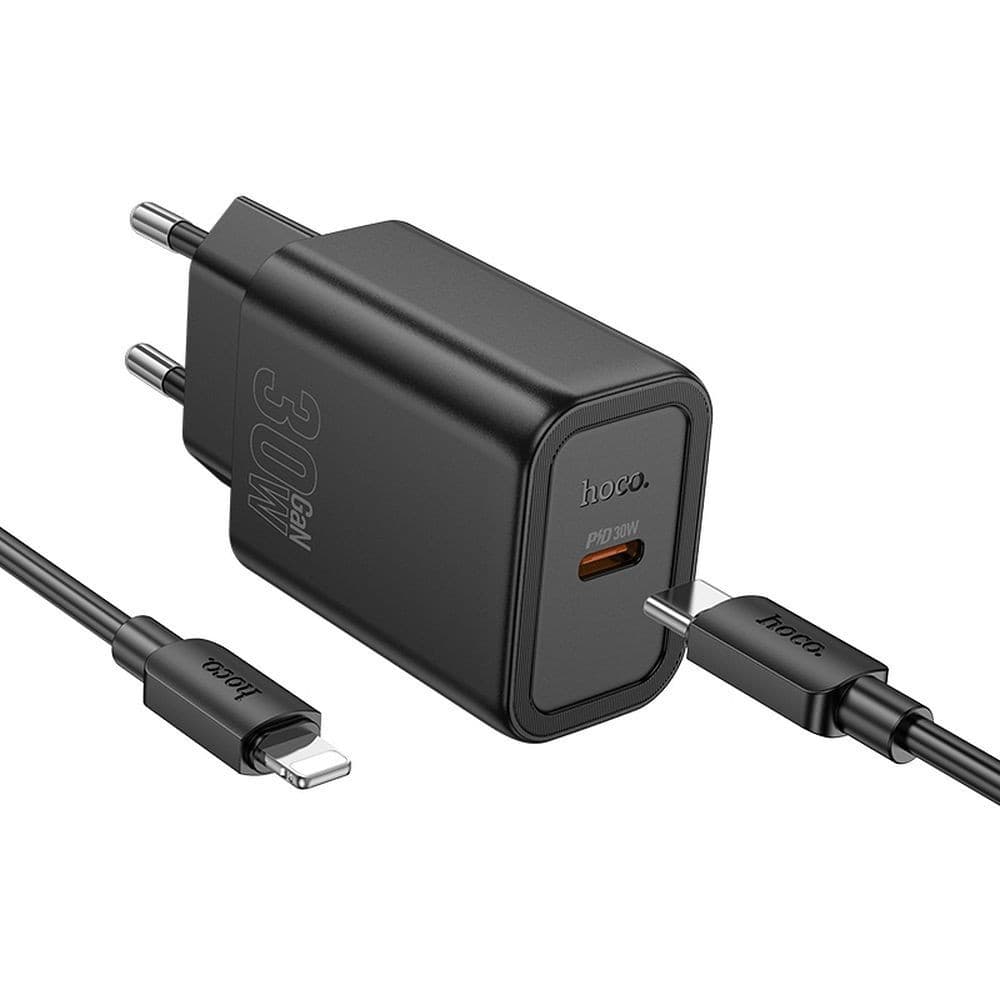 hoco N62 Gentle PD30W Single Port Fast Charger Set (C to Lightning, EU) Black