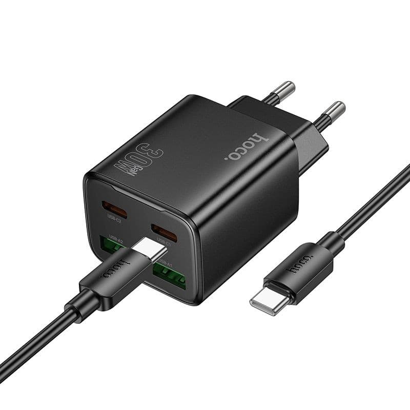 hoco N56 Fundador Four Port PD30W + QC3.0 Fast Charger Set (C to C, EU) Black