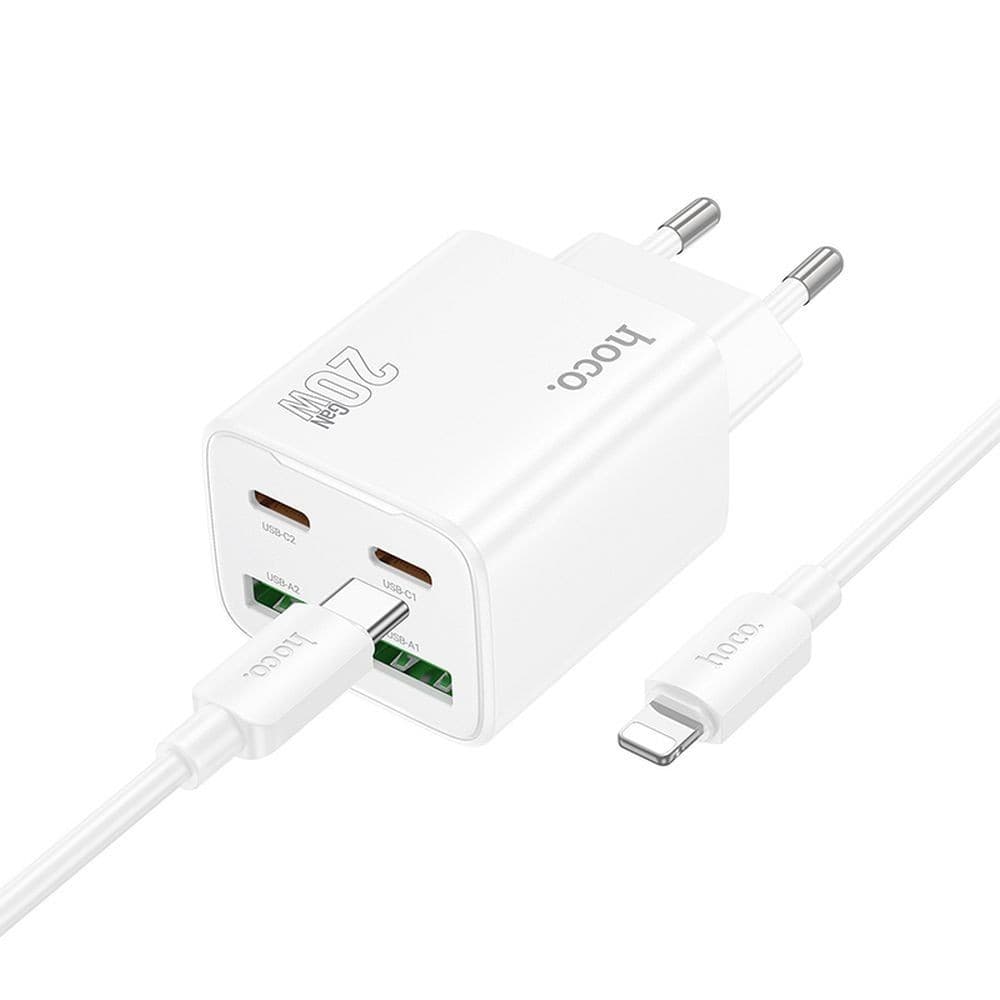 hoco N55 Fundador Four Port PD20W + QC3.0 Fast Charger Set (C to Lightning, EU) White