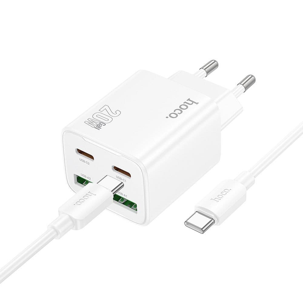 hoco N55 Fundador Four Port PD20W + QC3.0 Fast Charger Set (C to C, EU) White