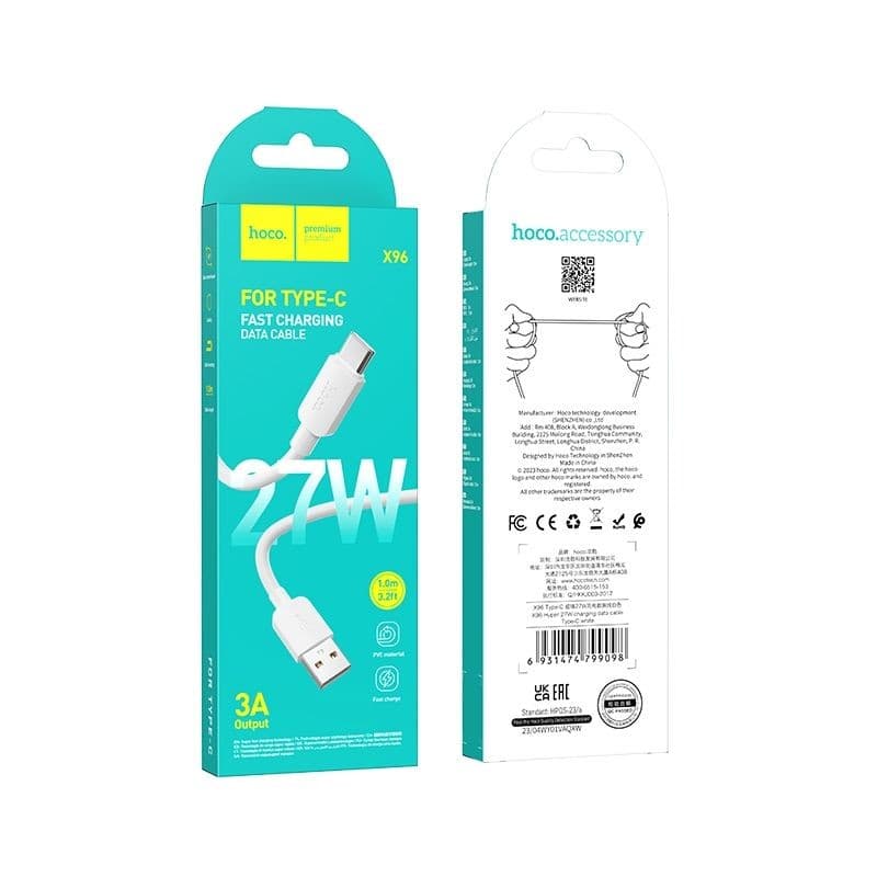 hoco X96 Hyper 27W USB-A to Type-C Fast Charging Data Cable 1 m White