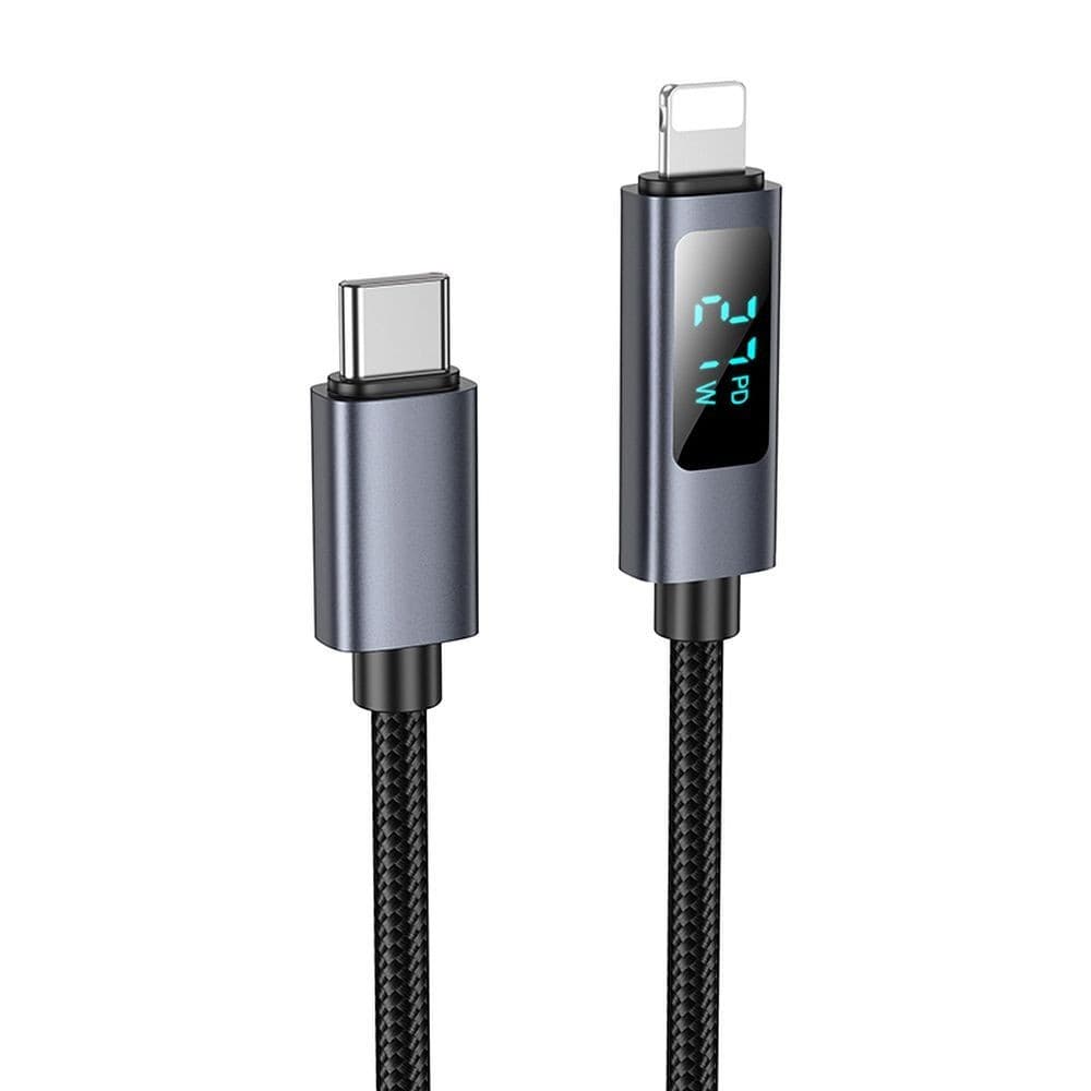 hoco X112 Favor PD27W USB-C to Lightning Braided Data Cable with Power Display 1 m Black