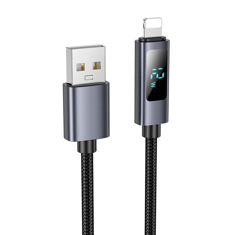 hoco X112 Favor 2.4A USB-A to Lightning Braided Data Cable with Power Display 1 m Black