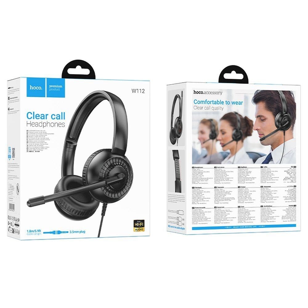 hoco W112 Clear Call Wired Headphones with Microphone Black