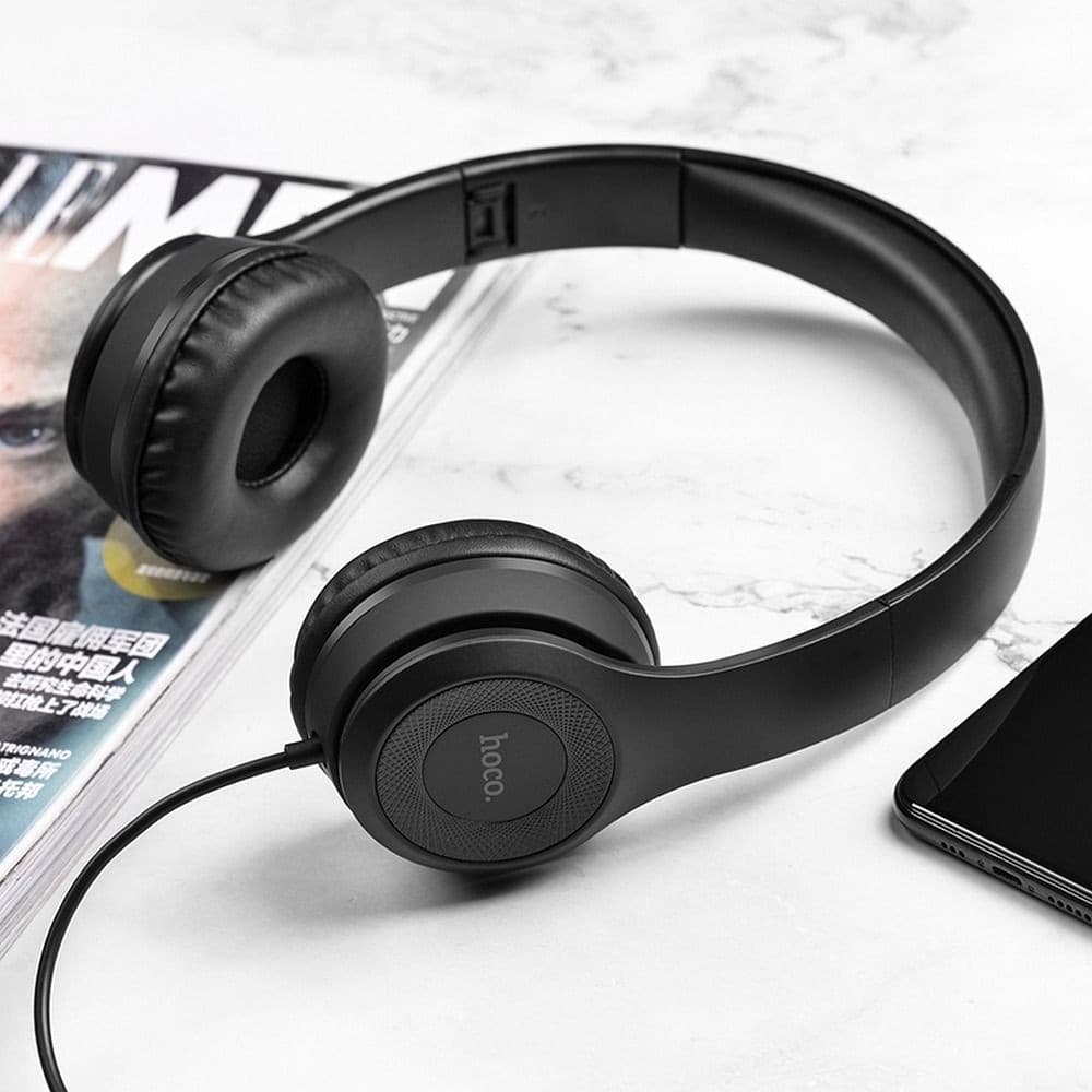 hoco W21 Graceful Charm Wired On-Ear Headphones with Remote Black
