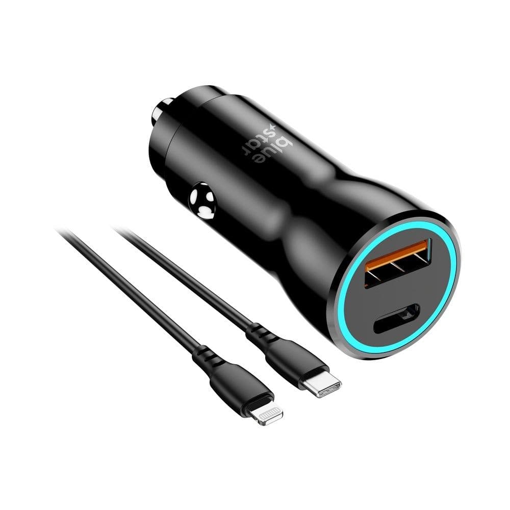 Blue Star Car Charger 25W with Detachable Lightning Cable Black