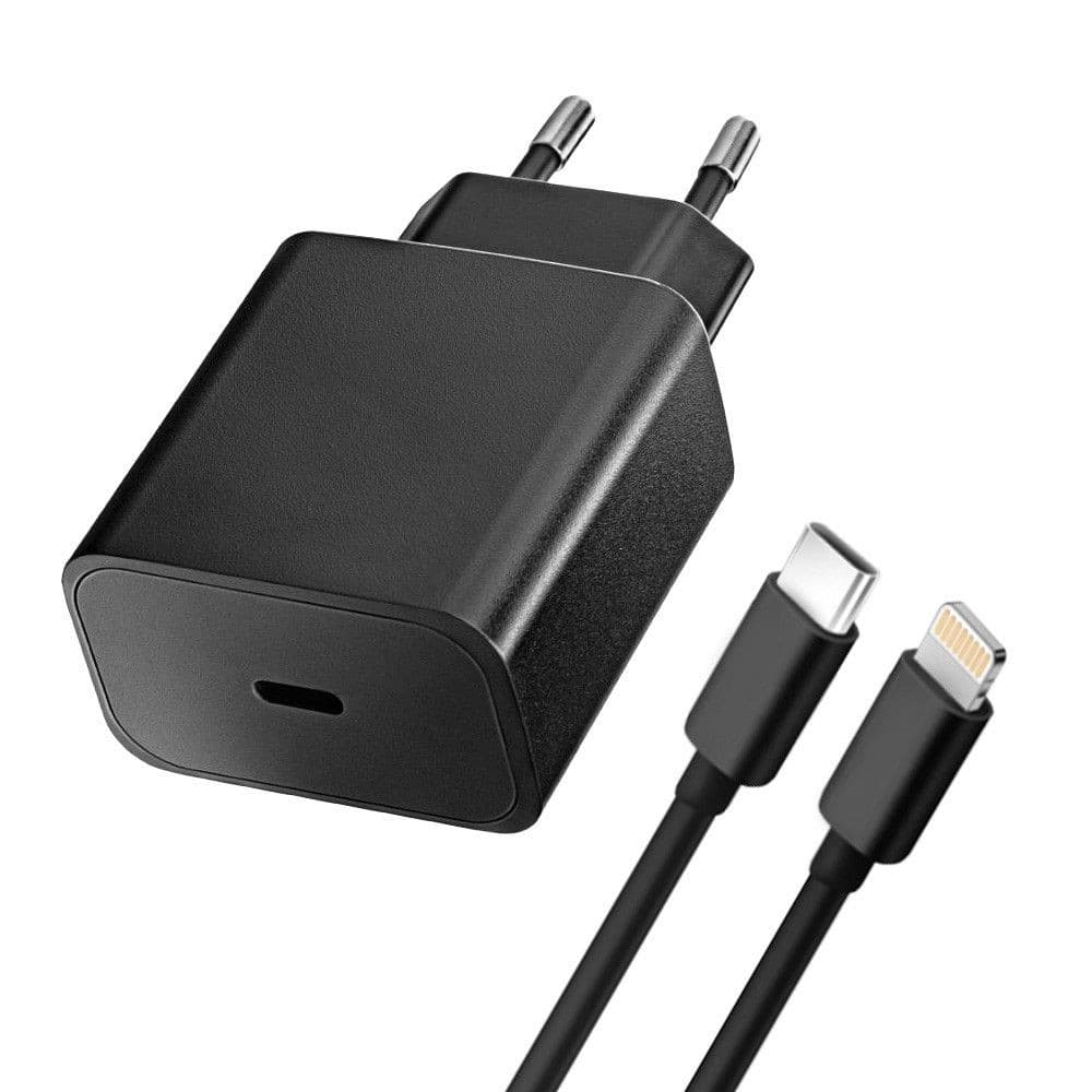 Blue Star 20W Wall Charger USB-C with USB-C to Lightning Cable Black