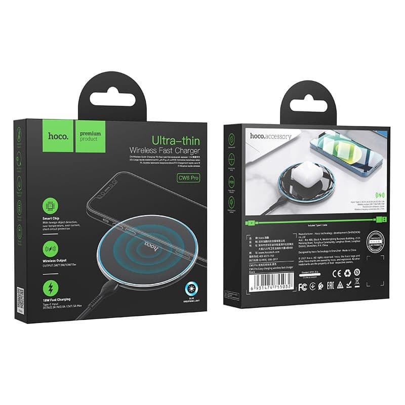 hoco CW6 Pro Easy Ultra-Thin Wireless Fast Charger Black