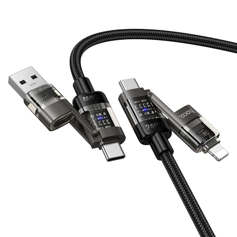 hoco U151 Goldsmith 4-in-1 Fast Charging Crystal Data Cable Black