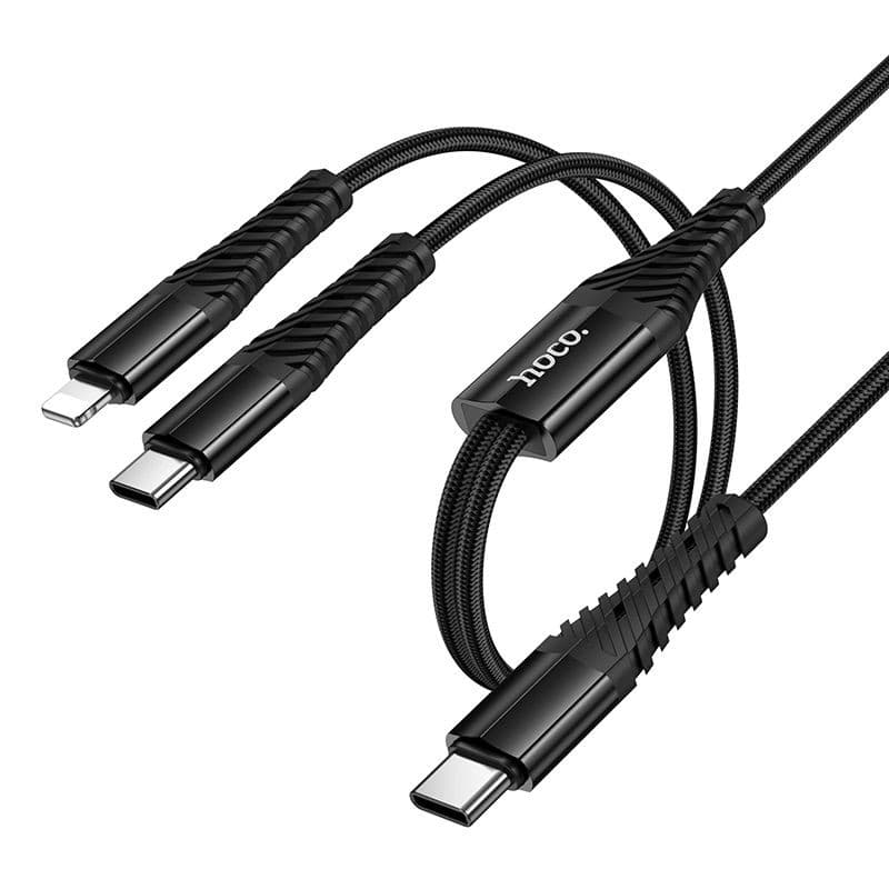hoco X123 Victory 2-in-1 USB-C to Lightning + USB-C Charging Cable Black