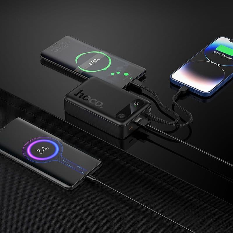 hoco J171A Intelligent Balance 20000mAh Power Bank with 2 Built-in Cables Black
