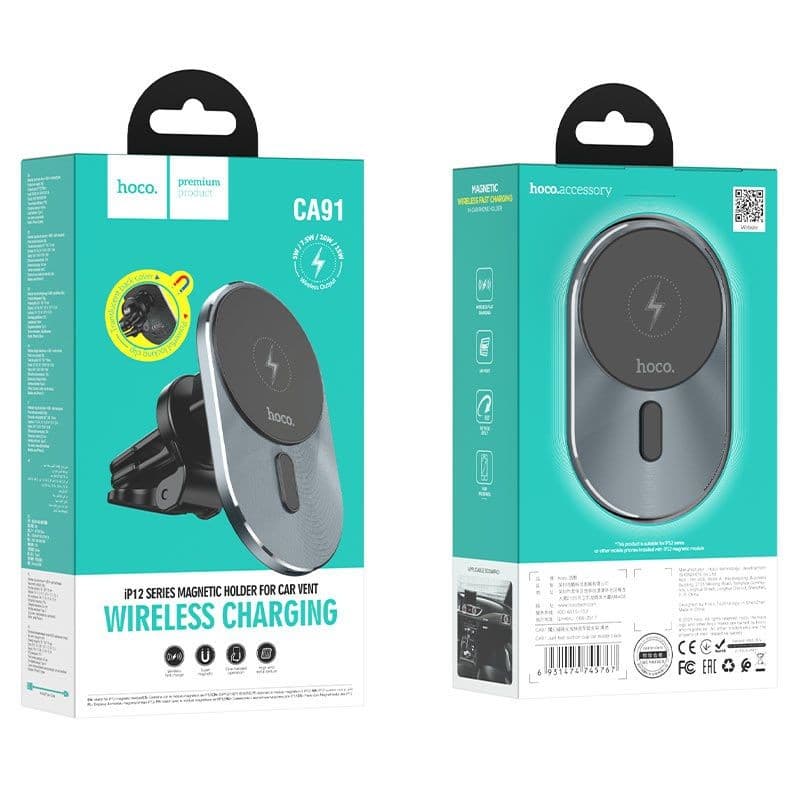 hoco CA91 Jade Magnetic Wireless Charging Car Vent Holder Black