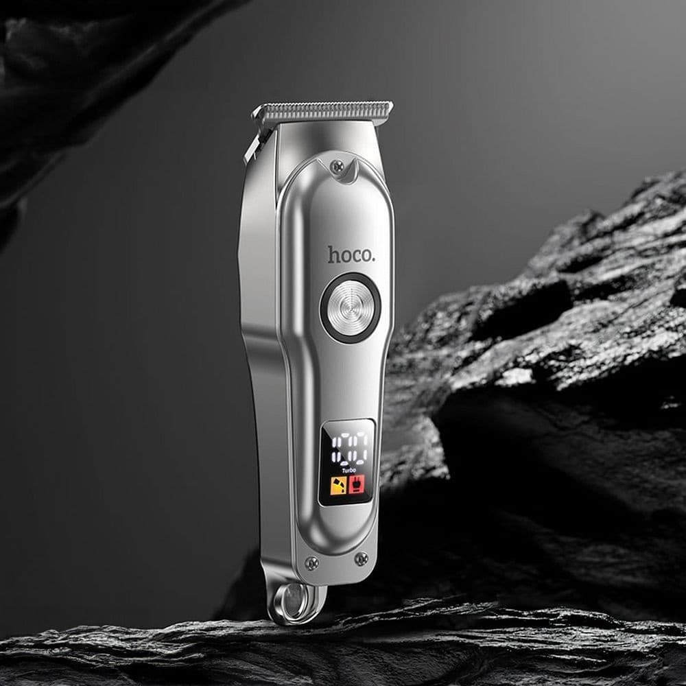 hoco All-Metal Professional Cordless Hair Clipper with LED Display Silver