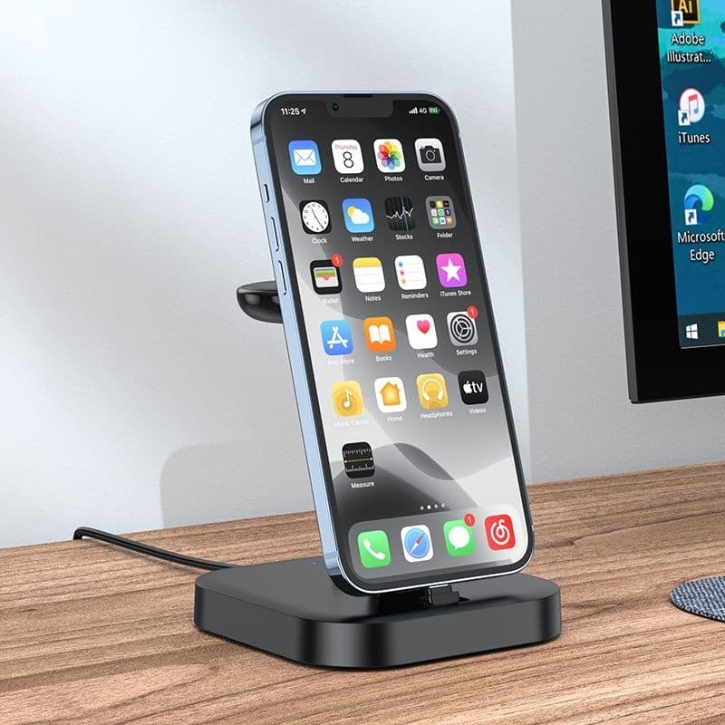 hoco CW43 Graceful 3-in-1 Fast Charging Dock for iPhone Apple Watch and AirPods Black