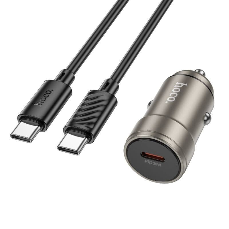 hoco Z57 Glorious Single Port PD30W Aluminium Alloy Mini Car Charger Set with USB-C to USB-C Cable Gold
