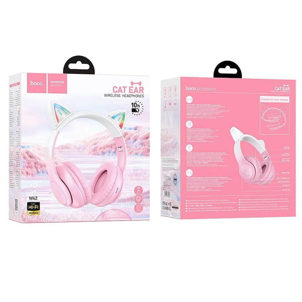 hoco W42 Cat Ear Wireless Bluetooth Headphones with RGB Lighting Pink