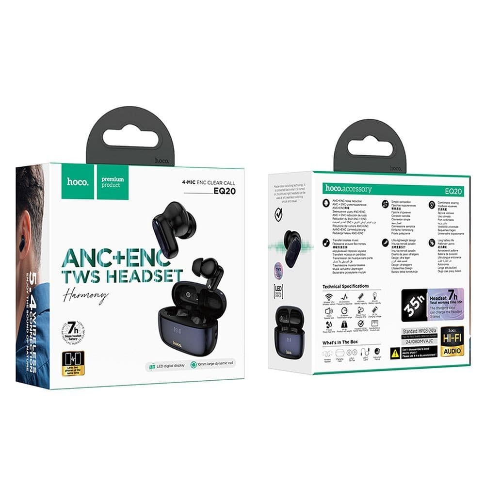 hoco EQ20 Harmony ANC+ENC TWS Bluetooth Headset Blue