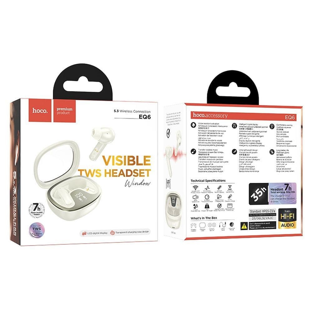 hoco EQ6 Visible Window TWS Bluetooth Headset White