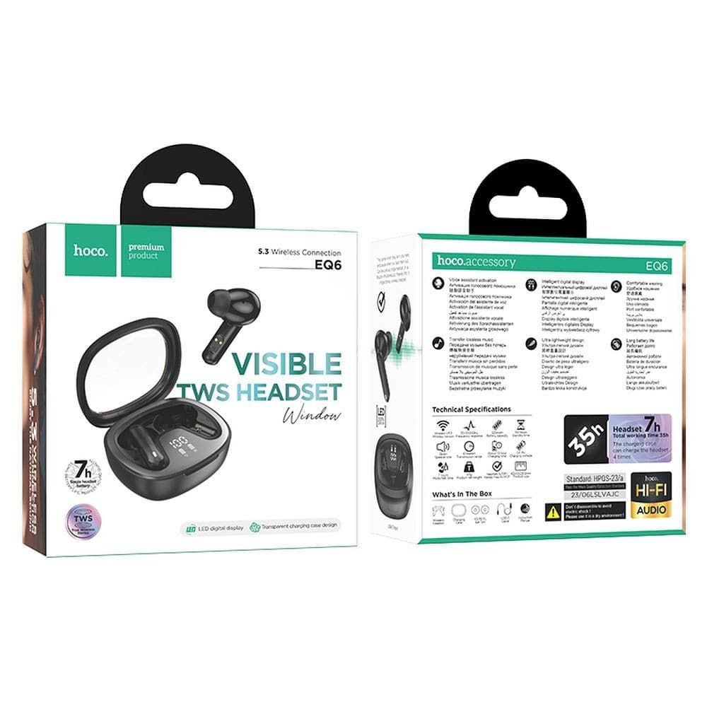 hoco EQ6 Visible Window TWS Bluetooth Headset Black
