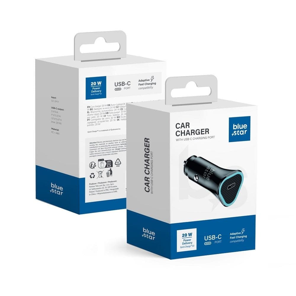 Blue Star Car Charger 20W with USB-C Charging Port Black