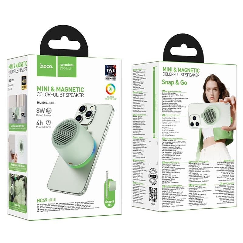 hoco HC49 Snap and Go Mini Magnetic Colourful Bluetooth Speaker Green