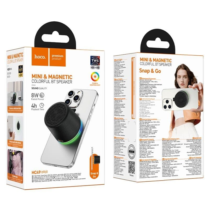 hoco HC49 Snap and Go Mini Magnetic Colourful Bluetooth Speaker Black