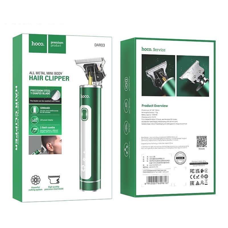 hoco DAR03 Breeze All-Metal Mini Electric Hair Clipper Dark Green